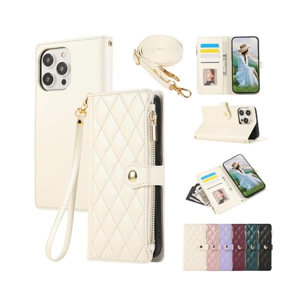 iPhone 12/12 Pro 用 ケース 手帳型 いphone12 pro ケース ショルダー 対応 iPhone12 ケース 手帳型 ひし形柄 適用 スマホケース iPhone 12 手帳型 人気 女性 肩掛け カード収納 ジップ付き財布 横置