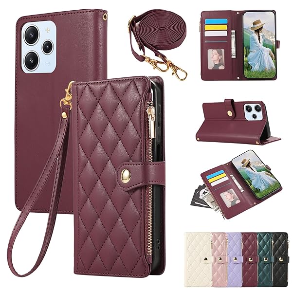 For Xiaomi Redmi 12 5g ケース 手帳型 レドミ12 5g スマホケース ショルダー Redmi 12 5g xig03 ケース ひし形柄 Redmi 12 5g カバー 人気 女性 肩掛け カード収納 ジップ付き財布 横置き機能