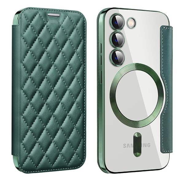 Galaxy S25 用 ケース 手帳型 クリア Magsafe対応 背面透明 キルティング 高級なPUレザー スマホケース ゴージャス カード収納 おしゃれ 人気財布型 格子柄 カバー Samsung ギャラクシー S25 用 手帳カバー ケース