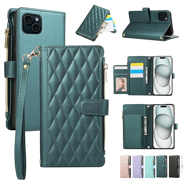 iPhone15向けの ケース 手帳型 iphone 15用の ケース 財布型 スタンド機能 カード収納 ストラップ スマホケース いphone15カバー ショルダー 肩掛け 斜め掛け アイホン15に適合する携帯ケース 小銭入れ チャック付き RFI