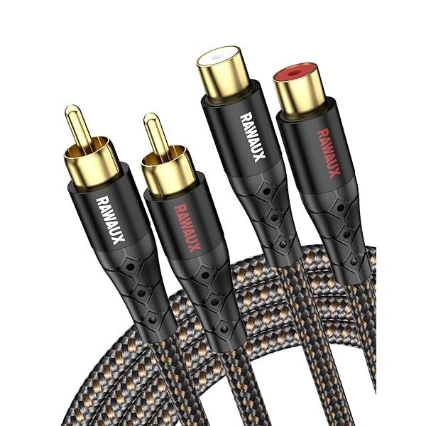 RCA 延長ケーブル 24K金メッキ2RCA オス - メス音声ケーブル 2重シールド赤白 ステレオオーディオケーブル スピーカー アンプ ホームシネマ テレビ Hi-Fiシステム用 (3M, オス-メス)