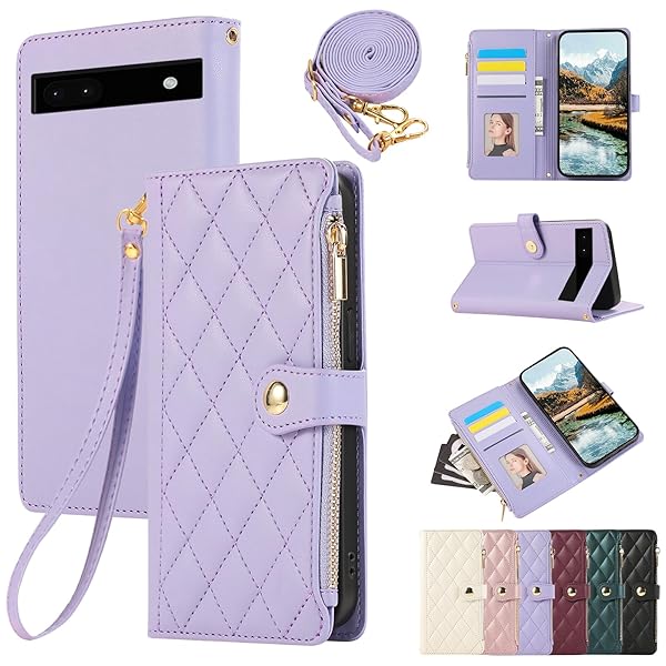 For Google Pixel6A ケース 手帳型 グーグルピクセル6A ケース ショルダー ひし形柄 適用 Google Pixel 6A ケース 手帳型 人気 女性 対応 Googleピクセル6A ケース 肩掛け カード収納 ジップ付き財布 横