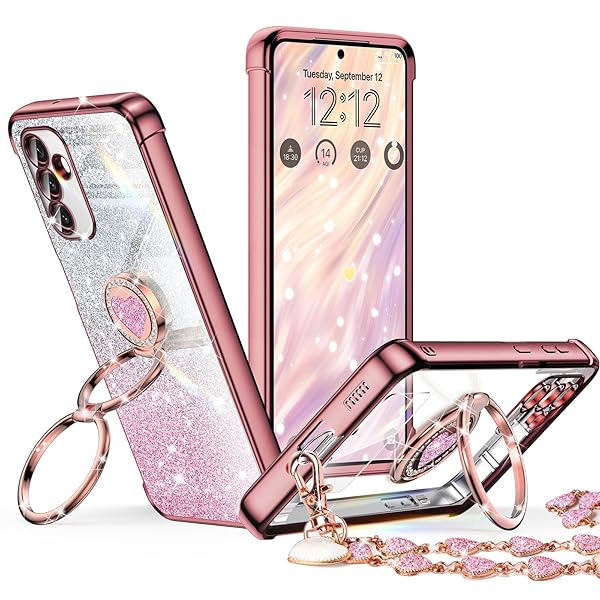 Galaxy S25 用 ケース SC-51F SCG31 ダブルリング付き リストバンド ブレスレット付き ストラップ 耐衝撃 薄型 軽量 紐付き キラキラ ラブハート かわいい 女の子 おしゃれ 豪華 スマホケース ギャラクシー S25 カバー