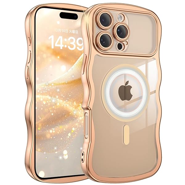 iPhone 16 Pro Max ケース MagSafe対応 電鍍ウェーブケース めっきめっき マグセーフ クリア 大きなカメラ窓 超薄型 耐衝撃 黄ばみ防止 透明 スマホケース 米軍規格 うねうね 人気 韓国 指紋防止 メラレンズ保護 おしゃれ