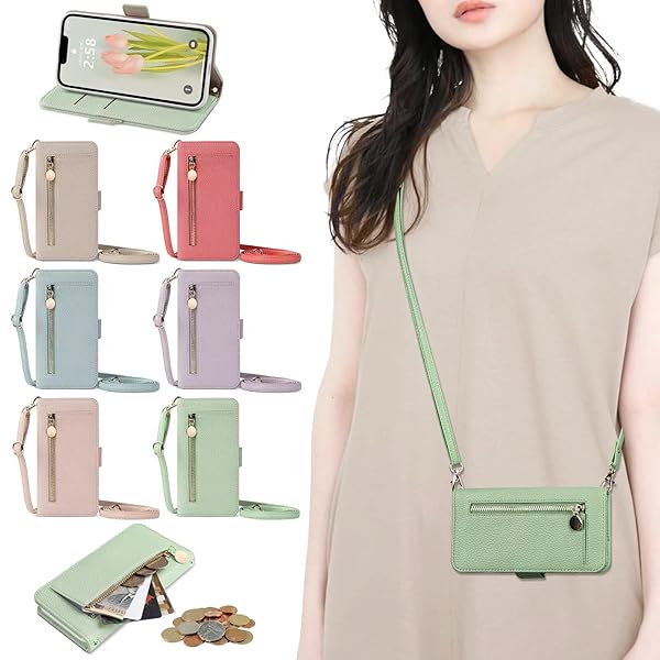 対応 iPhone 17 PROMAX ケース 財布型 アイフォン 17 PROMAX ケース 手帳型 ジッパー式 大容量ショルダーケース ストラップ付き (i)Phone 17 PROMAX スマホケース ショルダー 肩掛け 長さ調整可能 女性 ジ