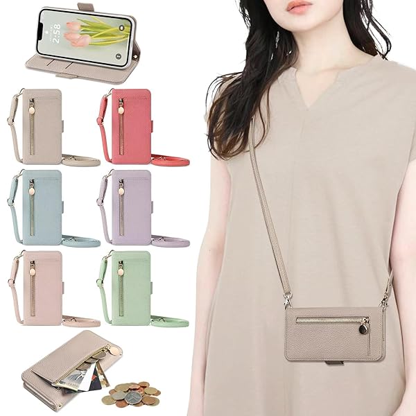 対応 iPhone 17 PROMAX ケース 財布型 アイフォン 17 PROMAX ケース 手帳型 ジッパー式 大容量ショルダーケース ストラップ付き (i)Phone 17 PROMAX スマホケース ショルダー 肩掛け 長さ調整可能 女性 ジ