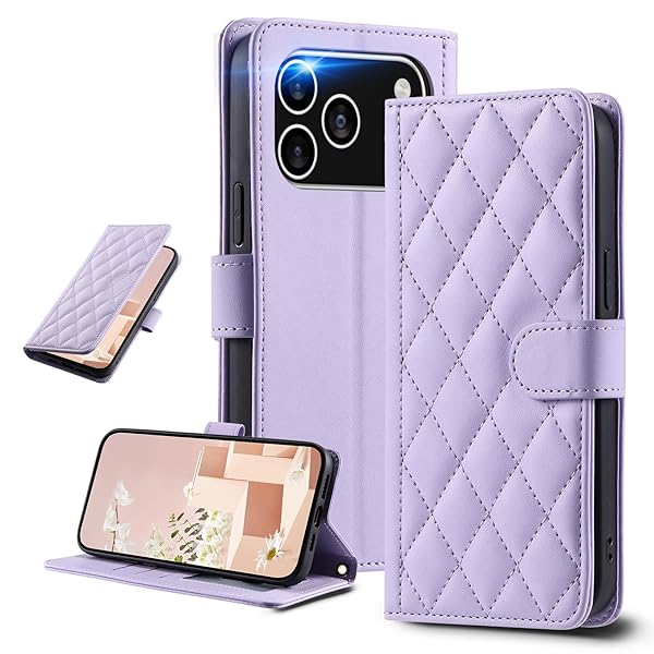 UnivoColors iphone 17 に対応 手帳型ケース アイフォン 17 Pro キルティグレザー調 エレガント 高質PU マグネット開閉式 カード収納機能 スタンド機能 液晶全面保護 レンズ保護 ストラップ付属(パープル)