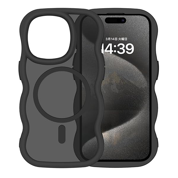 iPhone15Promax ケース MagSafe対応 ウェーブ 半透明 いphone15Promax マグセフ 可愛い ケース うねうね 韓国 クリア 人気 バンパー 耐衝撃 ワイヤレス充電 マット感 滑り止め スマホケース iPhone15Pr