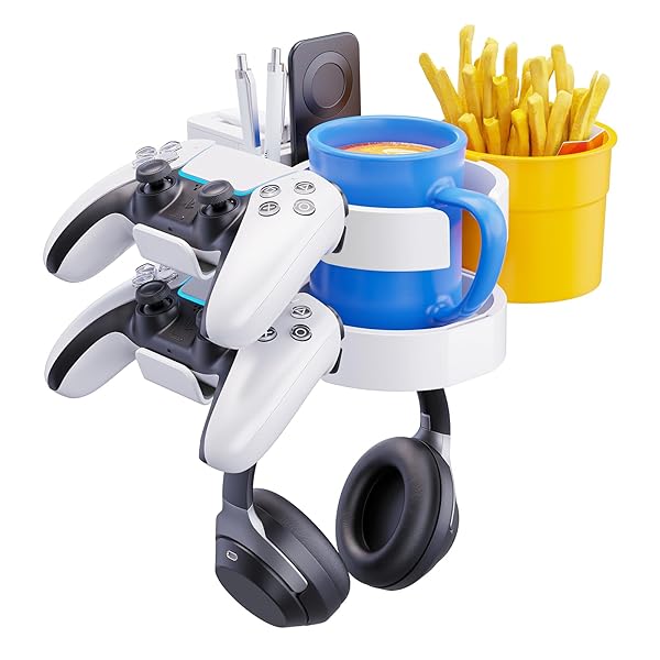 7in1 ドリンクホルダー コントローラー/ヘッドホンスタンド リモコン/スマホ/小物収納 卓上整理 ...