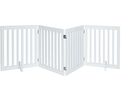 unipaws　木製犬用ゲート、折り式バリア、ペット用家具フェンス 、白い