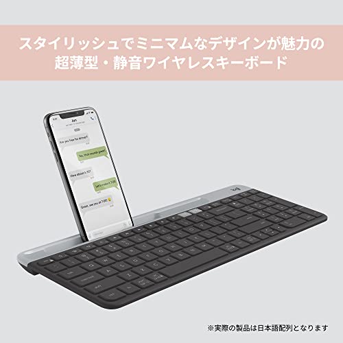 ロジクール 静音 Bluetooth ワイヤレスキーボード K580GR グラファイト 超薄型 小型 Unifying 薄型 テンキー 無線 Windows Mac iPad iOS Android Chrome Surface K580 国内正規品 2