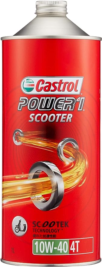 特殊:B001EFE5CEコード:4985330113629ブランド:カストロール(Castrol)規格：19323サイズ情報:1L商品サイズ: 高さ22.3、幅8.6、奥行き8.6商品重量:1000000この商品について街乗りからツーリングまで力強いライディングをサポート低速域から高速域まで伸びやかに加速するスムーズで力強い走りをサポート します。 振動の少ない快適な乗り心地、アクセルワークに瞬時に反応する優れたレスポンスも兼ね備え、全速度域において優れた静粛性を実現します。 常に高回転 高負荷というシビアなコンディションにさらされるスクーターに合わせて開発された4サイクルスクーター専用オイルです。推奨 4サイクルスクーターJASO MA2 SAE 10W-40 部分合成油 2輪車用4サイクルエンジン専用› もっと見る粘度10W-40ブランドカストロール(Castrol)液体容量1 リットルパッケージ情報カン車両サービスのタイプ車発送サイズ: 高さ8.9、幅8.5、奥行き22.2発送重量:2209商品紹介 在庫状況により旧デザイン商品が届くことがございますが、予めご了承ください。 スムーズで力強いライディングと素早いエンジン始動 NO.1 低速域から高速域までスムーズで力強い走りをサポート。 NO.2 振動の少ない快適な乗り心地、全速度増での優れた静粛性、さらに高温 高回転という過酷な状況下で余裕の保護性能を発揮します。 NO.3 タンデムライディングにもゆとりのパワーを生み出すこのオイルは、街乗りから長距離ツーリングまで様 なシーンで、スムーズで力強いライディングをサポートします。使用上の注意2サイクルエンジンには使用できません。続きを見る