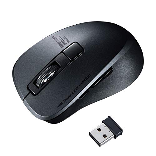 サンワサプライ ワイヤレスマウス 2.4GHz(USB A) 静音 ブルーLED 5ボタン 1600dpi(2段階切替) 小型 ブラック MA-WBL153BK