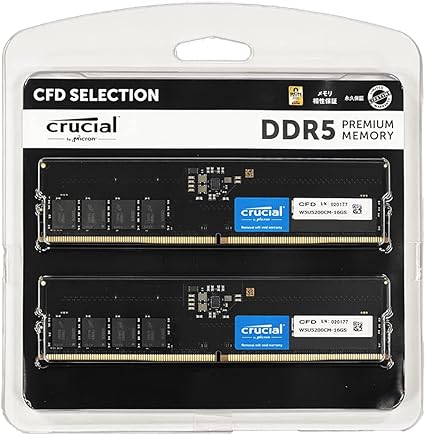 Crucial(クルーシャル) CFD販売 デスクトップPC用メモリ DDR5-5200 (PC4-41600) 16GB 2枚 (32GB) 相性保証 無期限保証 Crucial by Micron W5U5200CM-16GS