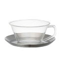 KINTO (キントー) CAST ティーカップソーサー 220ml ステンレス 耐熱ガラス 紅茶 食洗機使用可 23086(3)