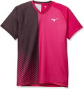 Mizuno テニスウェア ゲームシャツ 半袖 62JA0006 ピンク ブラック 日本 S (日本サイズS相当)