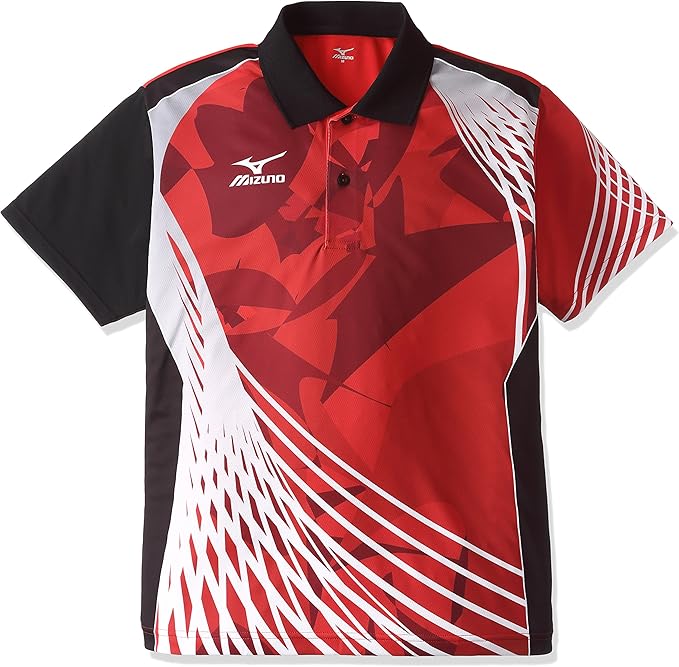 ミズノ 卓球ウェア ゲームシャツ半袖 ドライサイエンス 吸汗 ストレッチ 練習 試合 部活 男女兼用 82JA6006 レッド ブラック XS