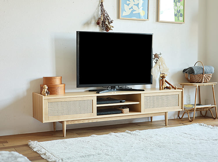 ローボード form(フォーム)180cm タイプテレビ台 テレビボード ローボード 180cm TVボード TV台 リビング ラタン調 ラタン風 ナチュラル 幅180cm 木製 脚付き スライド扉 おしゃれ 北欧 北欧テイスト [3]