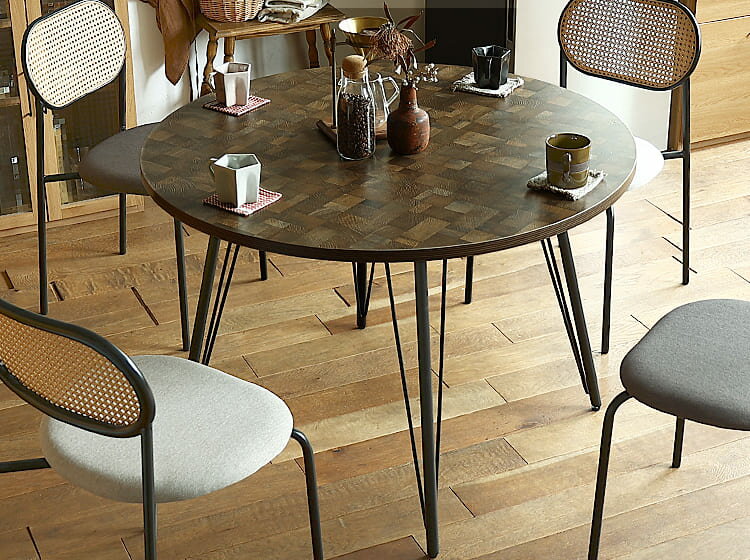 円形ダイニングテーブル Sploom(スプルーム) ブラウンタイプ ダイニングテーブル 円形 テーブル 丸テーブル 円形ダイニングテーブル 円形テーブル テーブル 丸 丸型 机 食卓 105cm 3人 4人 メラミン化粧板 ダイニング キッチン 木目調 ヴィンテージ ブラウン 食卓