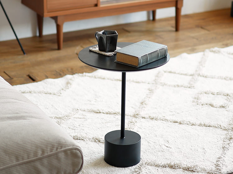 サイドテーブル Muse(ミューズ)Aタイプ ブラック サイドテーブル 丸 円形 40 40cm ブラック スチール ナイトテーブル テーブル リビングインテリア 寝室 高さ50cm おしゃれ ミニマル ミニテーブル ベッド ソファ サイド コンパクト玄関