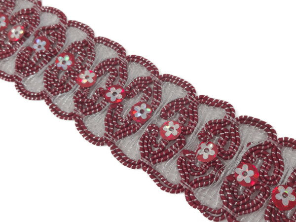 キラリ手芸部 No.3329スパンコールブレード リボン_赤色（レッド）_幅3cm×長さ2m【140506ブレード リボ..