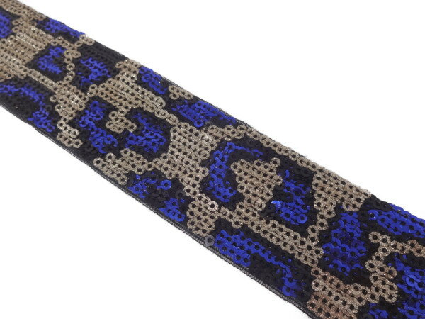 キラリ手芸部 NO.5347 スパンコール レース 青色 ブルー レオパード柄 幅3.5cm×長さ2m巻き 手芸用 シー..