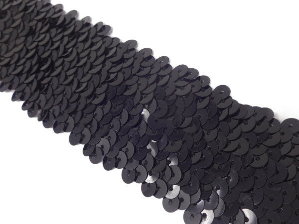 キラリ手芸部 No492スパンコールブレード リボン収縮性タイプ黒色（ブラック）幅4cm×長さ2m巻き（手芸用） シークイン Sequin
