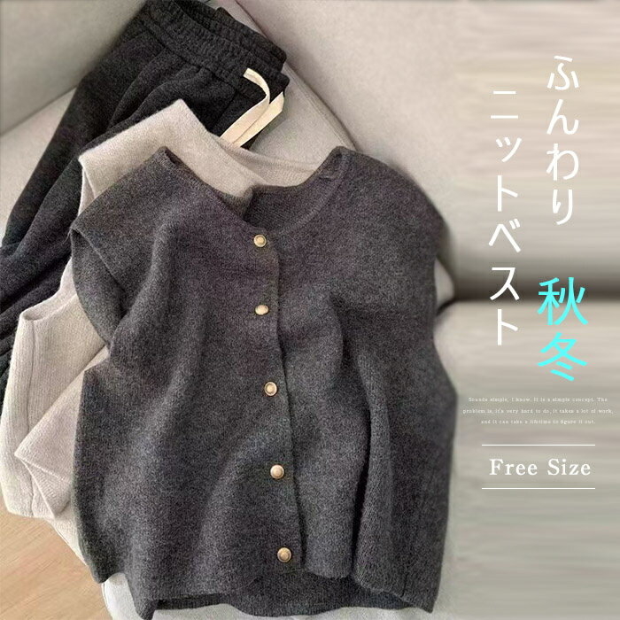 ベスト ボタン 無地 レディース レイヤード トップス 秋冬 秋 冬 ジレ 前開き ノースリーブ 袖なし 羽織り ダークグレー オフホワイト ファッション 通勤 カジュアル シンプル トップス 重ね着 ゆったり 大人 春