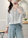 シャツ 綿100% レディース 夏 総柄 vネック ブラウス 綿シャツ シャツブラウス 綿 七分袖 コットン トップス エスニック 可愛い 柔らかい 通気性 吸汗 着瘦せ カジュアル シンプル オフィス 通勤OL 通学 オフィス ルームウェア おしゃれ 20代 30代 40代