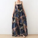 サロペット パンツ オールインワン オーバーオール レディース ワイド サロペットパンツ ワイドパンツ プリント 総柄 大きいサイズ ゆったり レイヤード 重ね着 体型カバー カジュアル 着回し 通勤 着痩せ シンプル おしゃれ きれいめ フェミニン 通勤OL 送料無料