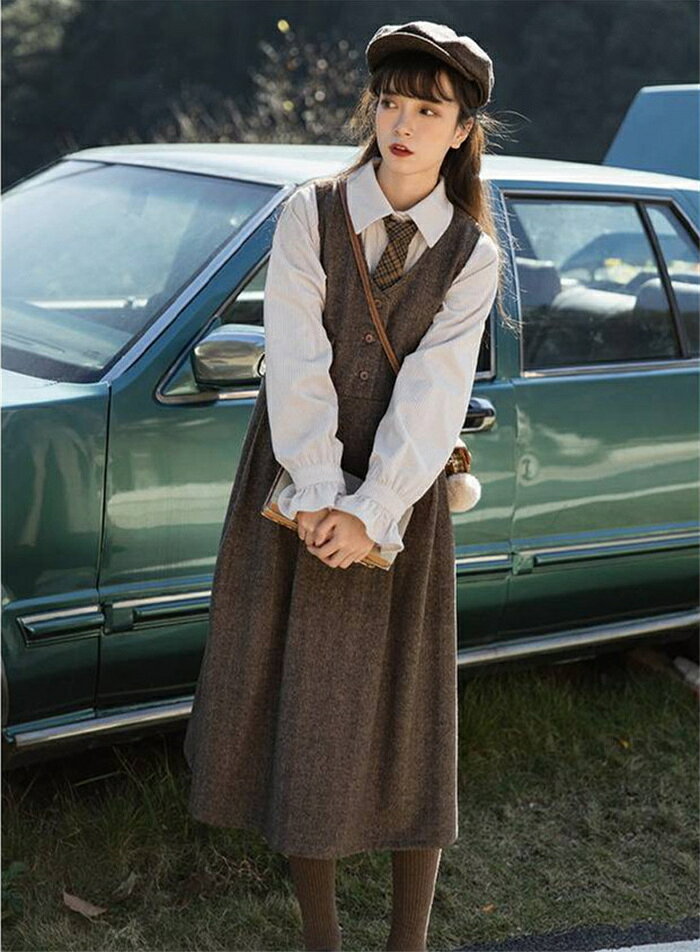 ジャンパースカート サロペット スカート レディース 秋冬 ジャンスカ サロペットスカート ツイード ワンピース ロングワンピース Aライン ロング丈 ールインワン きれいめ レイヤード 重ね着 ゆったり カジュアル 通勤OL 着痩せ 事務所 大人 オフィス ビジネス 仕事