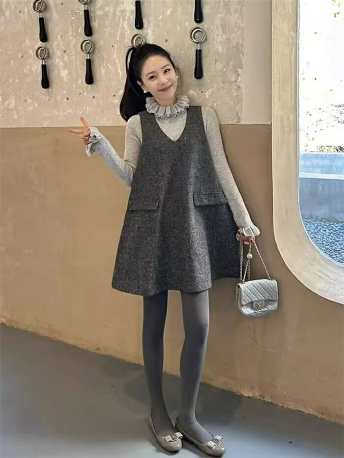 ジャンパースカート ツイード レディース 春 秋 冬 ジャンパー スカート サロペット スカート ワンピース ジャンスカ ノースリーブ 膝丈 ベストワンピース 無地 ワンピ 通勤OL レイヤード 重ね着 オフィス きれいめ ゆったり カジュアル きれいめ 大人 着痩せ 可愛い