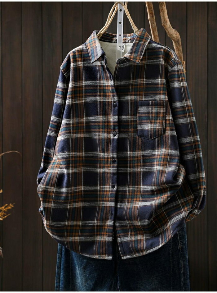 裏起毛 ブラウス シャツ 微起毛 レディース 秋 冬 長袖 チェック柄 トップス シャツブラウス レトロ コットン 裏ボア あったか 重ね着 インナー レイヤード 前開き 羽織り ゆったり 体型カバー カジュアル 通勤OL オフィス 暖か シンプル フォーマル ビジネス 通学