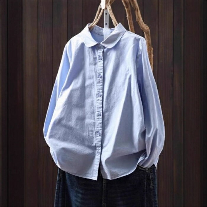 ブラウス 丸襟 シャツ 長袖 レディース 秋 シャツブラウス トップス コットン 重ね着 インナー レイヤード 無地 可愛い オフィス きれいめ ゆったり 体型カバー カジュアル 通勤OL シンプル フォーマル ビジネス 通学 20代 30代 40代 50代