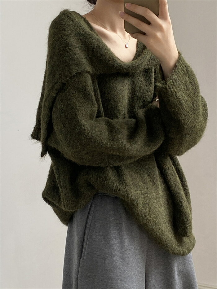 セーター ニット ストール レディース ニットセーター Vネック 秋 冬 カットソー トップス 長袖 ゆったり プルオーバー 体型カバー カジュアル きれいめ シンプル 柔らかい 無地 可愛い おしゃれ グリーン グレー ベージュ 20代 30代 40代 50代