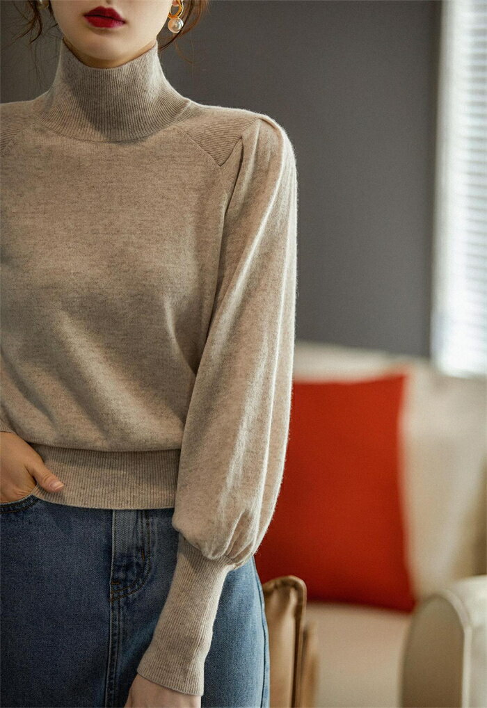 ニット パフスリーブ セーター レディース ニットセーター トップス 長袖 春ニット カットソー トップス ニットトップス オフィス シンプル 無地 ハイネック プルオーバー カットソー きれいめ パフ袖 着痩せ お洒落 通勤 秋 秋服 冬服 OL