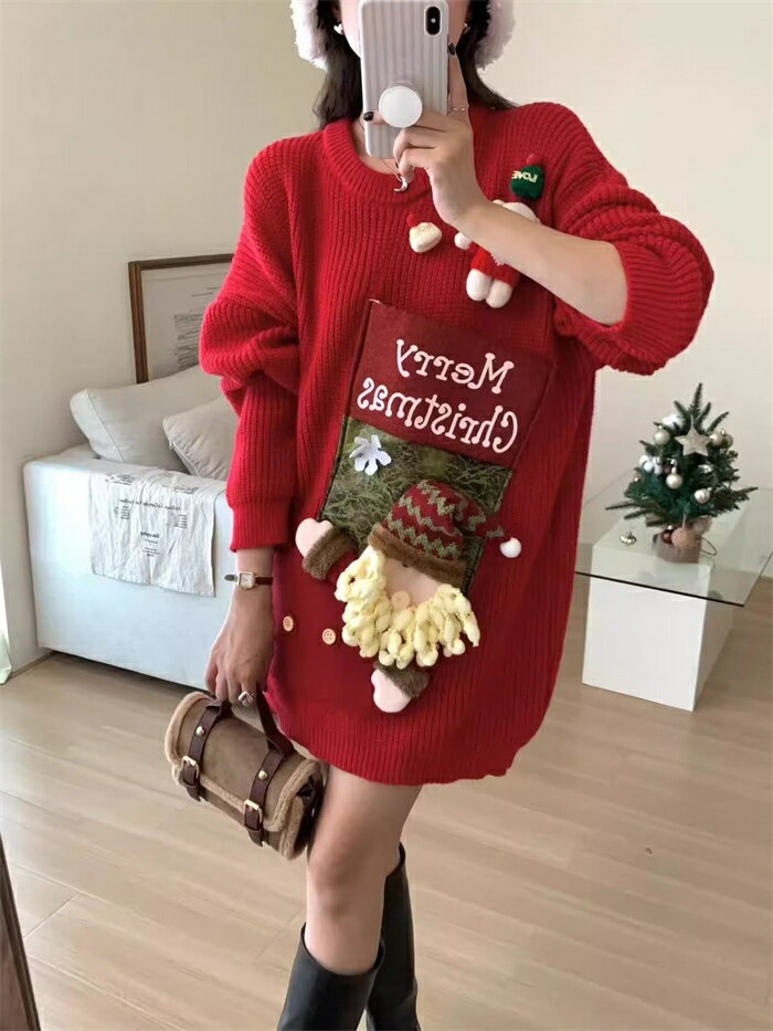 クリスマス セーター レディース クリスマスセーター 厚手 ニット ニットセーター クリスマス衣装 サンタ服 ポケット プルオーバー 冬 長袖 クルーネック 大きいサイズ トップス カットソー 可愛い 柔らかい 冬 ゆったり おしゃれ カジュアル トップス 韓国風 赤 レッド