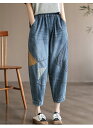 デニム パンツ レディース パンツ バルーンパンツ テーパードパンツ ボトムス ジーパン チノパン 刺繡 森ガール デニムパンツ ズボン ウエストゴム 大きいサイズ 柔らかい ゆったり 体型カバー 薄手 オシャレ カジュアル 九分丈 春 夏 おしゃれ 可愛い 送料無料