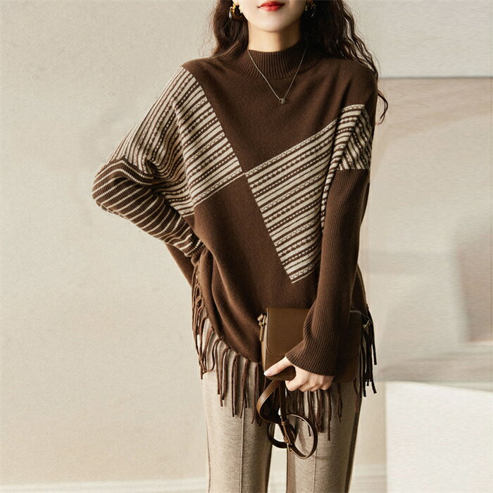 ニット セーター ニット チュニック レディース 長袖 秋 冬 ハイネック タートルネック ニット プルオーバー インナー セーター トップス チュニック セーター ニットウェア フリンジ裾 きれいめ ゆったり 体型カバー シンプル おしゃれ 大きいサイズ カジュアル 可愛い