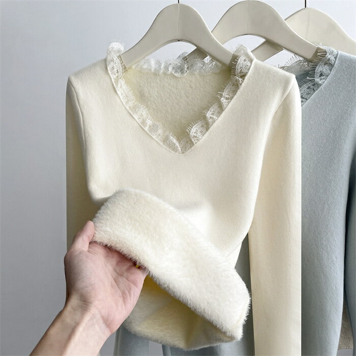 裏ボア ニット セーター レディース 裏起毛 ニットソー トップス Vネック レース襟 長袖 ニット トップス 秋 冬 オフィス シンプル プルオーバー ニット カットソー きれいめ 着瘦せ お洒落 通勤 秋 秋服 冬服 OL カジュアル おしゃれ きれいめ 暖か 防寒 上品