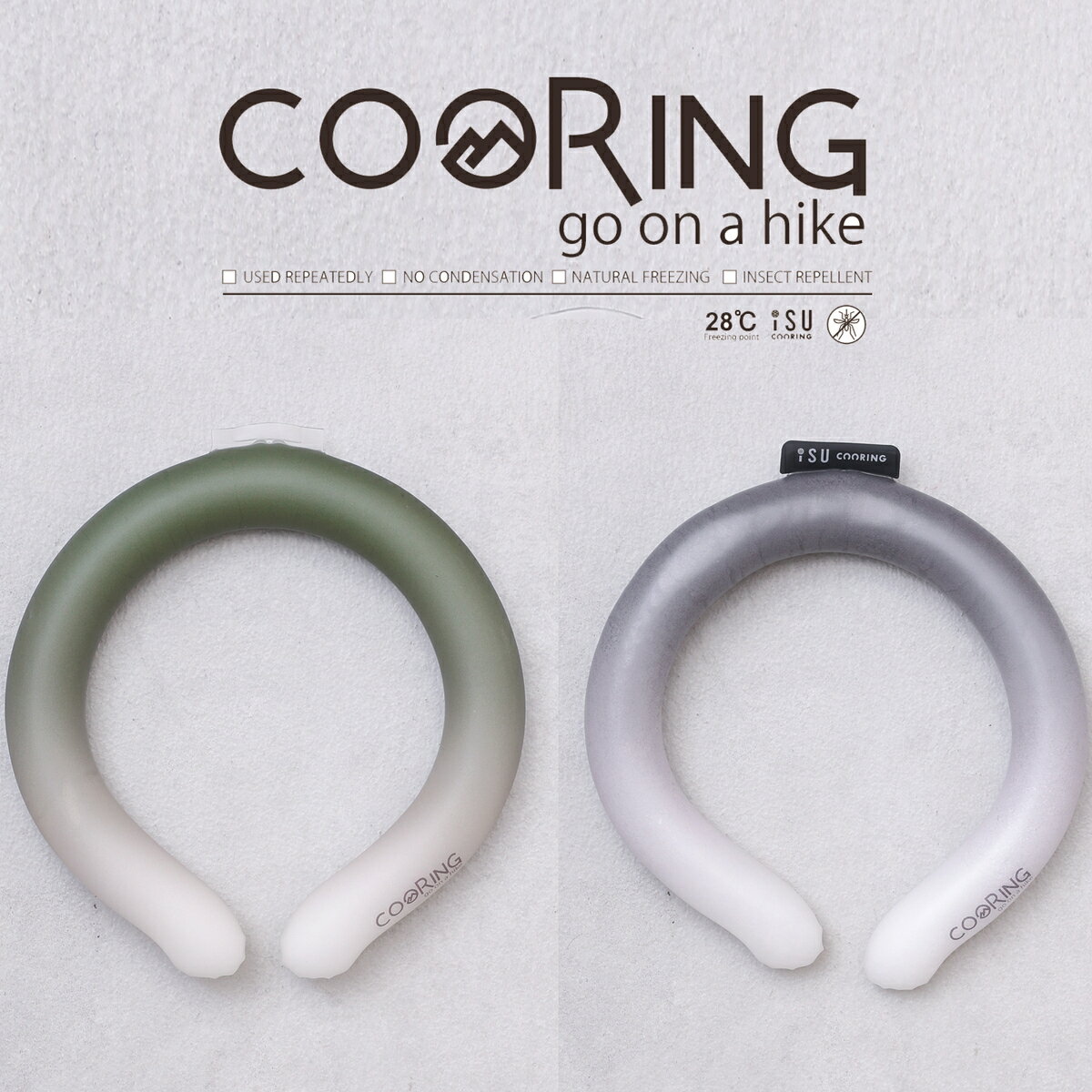 ISU COORING アイスリング・クールリング お買い得最終価格 2023年新作☆【iSU 公式ストア】COORING GO ON A HIKE 28℃ アイス クーリング ネッククーラー S M L サイズ カーキ ブラック グラデーション ネック用 クール リング アイス 虫よけ 首掛け 冷却 冷感 熱中症 スポーツ