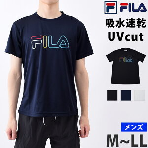 FILA (フィラ) メンズ Tシャツ 半袖 ランニング ウェア クルーネック 速乾 スポーツウェア ヨガ ウェア 男性用 丸首シャツ UVカット ブランド 体型カバー 紳士 ロゴTシャツ ジム ブラック/ネイビー/ホワイト 410314 M/L/LL【ゆうパケット送料無料】