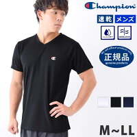 Champion (チャンピオン) メンズ Tシャツ ランニング ウェア 半袖 Vネック 吸汗速乾 アンダーウェア ヨガ ウェア 男性用 ブランド 体型カバー 紳士 スポーツウェア インナーシャツ ワンポイント ジム CM1HM302 黒/白/紺