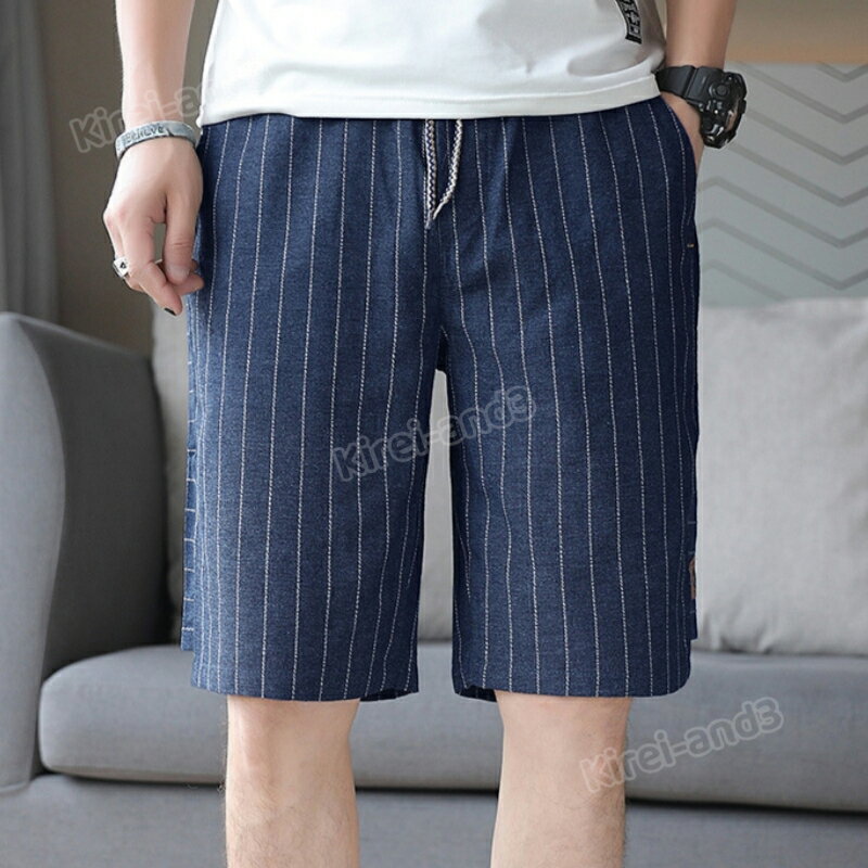 メンズ ショートパンツ ハーフパンツ 28.5％麻 71.5％綿 リネン 綿麻 短パン 半ズボン カジュアル メンズファッション ゆったり風 ストライプ 自宅 トレーニングパンツ トレパン スポーツズボン 夏服 春服 上質 きれいめ 父の日 プレゼント ギフト ゴルフ 春夏 LB-K560