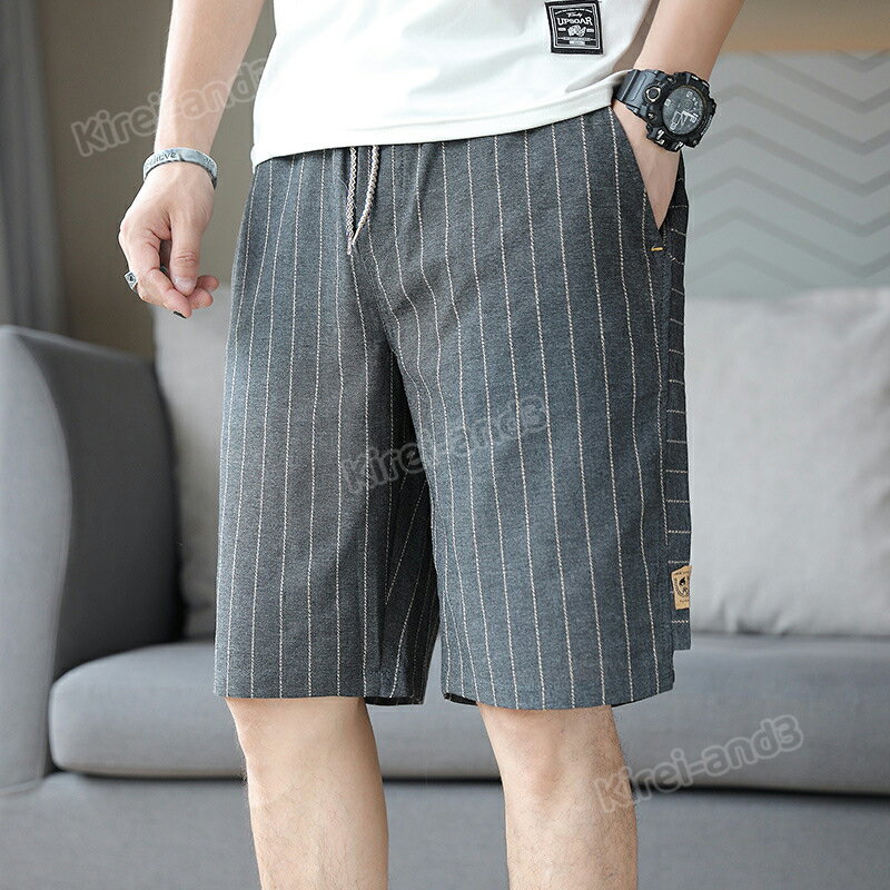 メンズ ショートパンツ ハーフパンツ 28.5％麻 71.5％綿 リネン 綿麻 短パン 半ズボン カジュアル メンズファッション ゆったり風 ストライプ 自宅 トレーニングパンツ トレパン スポーツズボン 夏服 春服 上質 きれいめ 父の日 プレゼント ギフト ゴルフ 春夏 LB-K560