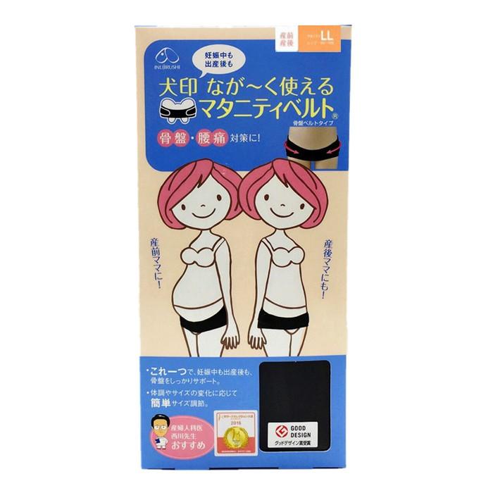 妊娠・出産で緩んだ恥骨結合部分を含む骨盤関節と人体を支え、体の軸をサポートする骨盤ベルトです。 妊娠中は、骨盤を支えることによって恥骨痛や、お腹の重さによるバランス変化に伴う腰痛を緩和。 産後は、産後すぐに着用する産褥ベルトとしても使え、その後も恥骨結合部分を含む骨盤関節の緩みの回復を促進させる骨盤ベルトとしてご使用できます。メーカー名 犬印本舗 商品名 犬印本舗 ながーく使えるマタニティベルト ナイロン HB8149 原産国 日本 使用上注意 【注意事項】 ●着用位置はベルトの下辺部分が恥骨の上を通るように合わせ、お尻にかけて下辺部分が平行になるように装着。 ●注意点は、締めつけず手のひらが入るくらいの締め加減で、ベルトを体に沿わせるような感覚で着用。絶対に腹部には巻かないようにし、腹部を締めることはお避け下さい。就寝中の着用は、ずれた時に気づかない恐れがあるのでおすすめ致しません。 ●体調に不安がある時、帝王切開の術後などの場合は必ずお医者様にご相談ください。 商品特徴 【原材料】 *ナイロン、ポリウレタン、その他 【規格概要】 マタニティM：腹囲78-100/ヒップ85-98(cm) マタニティL：腹囲88-110/ヒップ90-103(cm) マタニティLL：腹囲98-120/ヒップ95-108(cm) 1　着用開始が妊娠初期で、ヒップサイズが95cmの場合は、Lサイズをお選びください。 2　着用開始が妊娠中期で、ヒップサイズが98cmの場合は、LLサイズをお選びください。 3　着用開始が妊娠後期で、ヒップサイズが95cmの場合は、Mサイズをお選びください。 4　着用開始が産後で、ヒップサイズが98cmの場合は、Lサイズをお選びください。 区分 マタニティ