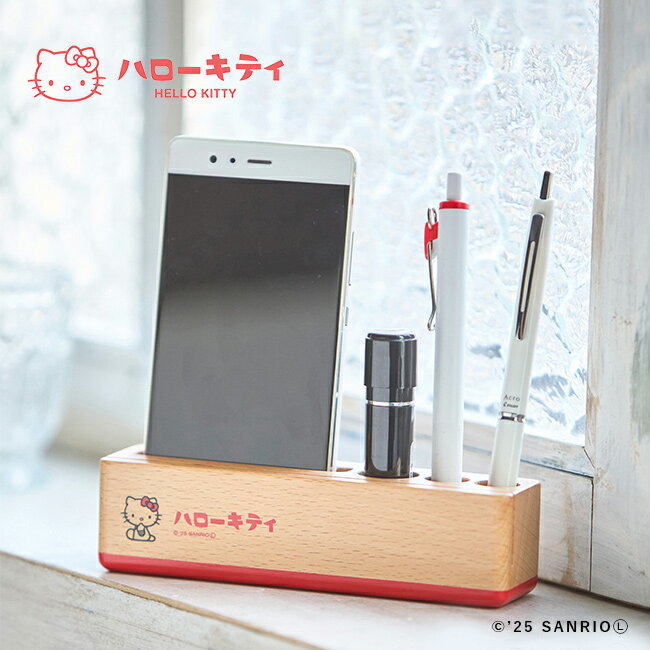 ハローキティ デスクスタンド レッド[キティ キティちゃん ペン立て かわいい デスクオーガナイザー 卓上収納 スマホスタンド 卓上 印鑑スタンド 卓上整理 可愛い 木製 持ち運び おしゃれ 机上] 即納