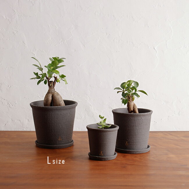 【特典あり】かもしか花卉店 かもしかポット＆ソーサー L 黒土[植木鉢 受け皿 セッ...