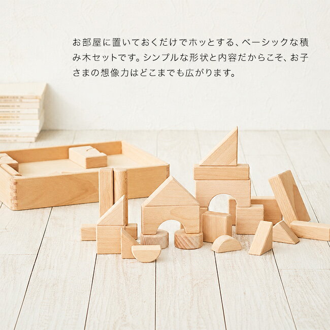 キレイスポットの【特典あり】プレーンブロックス U25[つみき 木製 おしゃれ 積み木 ニチガン ブロック 白木 天然木 木のおもちゃ かわいい ギフト 男の子 女の子 プレゼント 子ども おもちゃ 子供用 シンプル 1.5歳 1歳半 2歳 誕生日プレゼント ボックス]｜アングル2