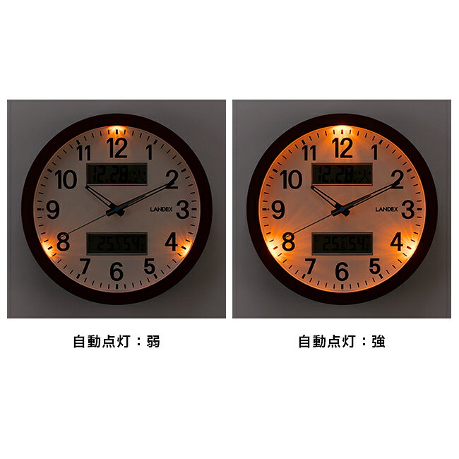 【特典あり】Landex ランデックス 温湿度計付き多機能掛け時計[掛け時計 壁掛け時計 アナログ 壁掛け 時計 温度湿度計 ウォールクロック 電池 デジタル シンプル 日付 付き カレンダー 曜日 温度計 湿度計 夜間 自動 点灯 自動点灯 静音 リビング 丸] 即納 [3]